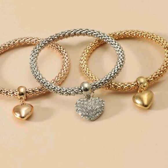 3pcs Rhinestone Heart Charm Bracelet - Picture 4 of 4